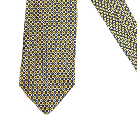 English Silk Twill Printed Tie For Men | J.Crew J. Crew Silk Tie Mens 58.5” Navy Blue Gold Geometric Preppy Designer Classic New